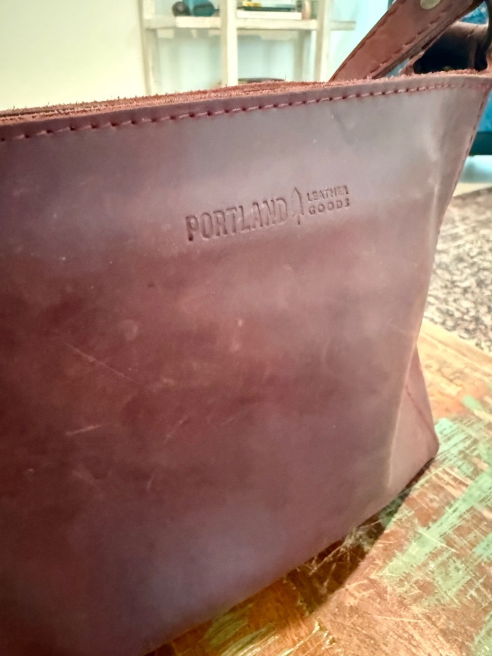 Dark merlot leather bag from Portland leather co. - Picture 6 of 8